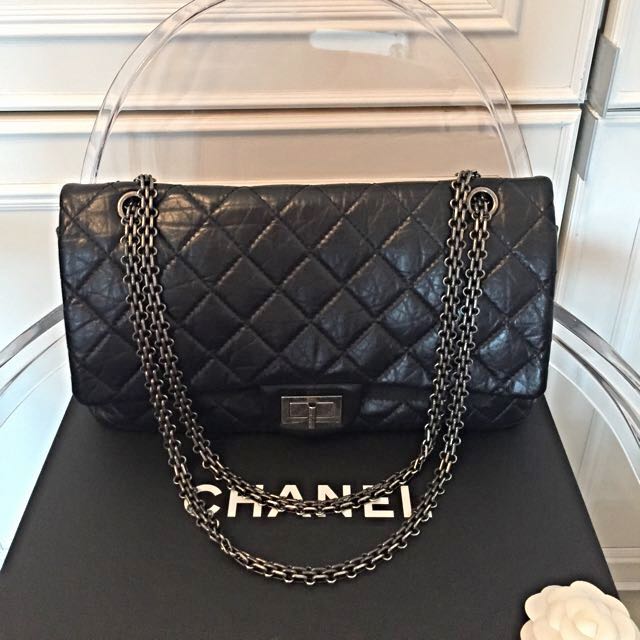 Chanel Reissue Black Distressed Lambskin Silver Hardware Double Flap Classic Bag