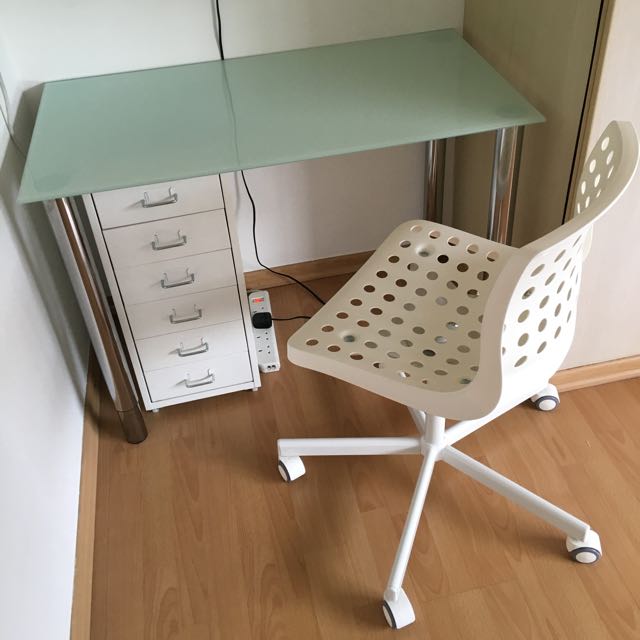 Ikea Desk Set Glass Cabinet And Chair