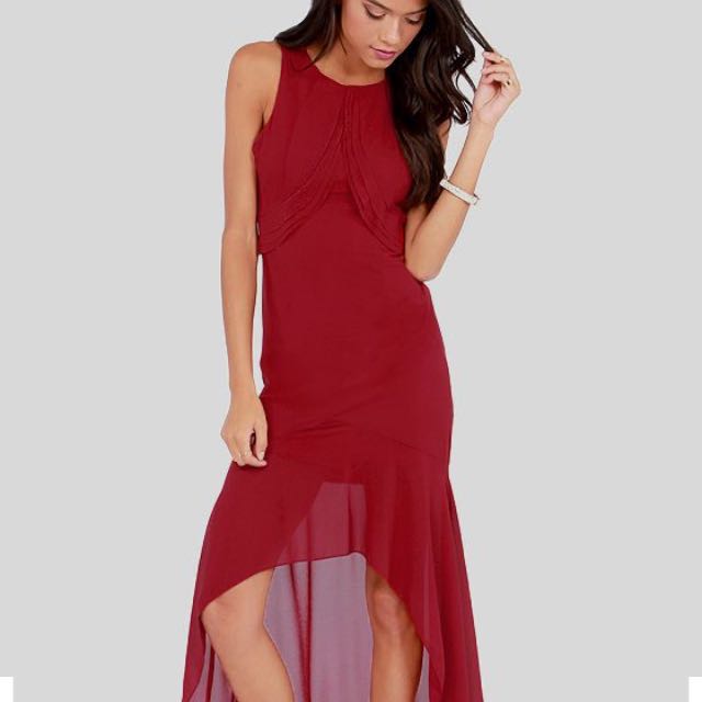 Wine red high low dress clearance