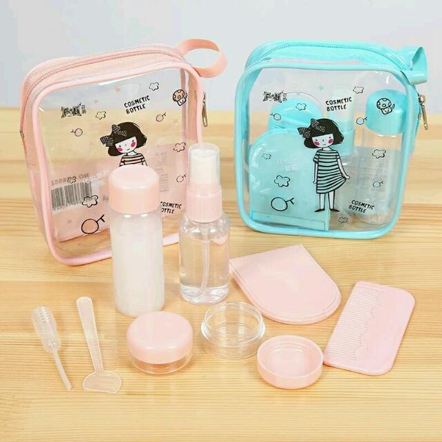 Cute Pink Travel Size Bag Of Toiletries Containers Bottles Jars 9 Pc Set Everything Else On Carousell