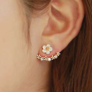 貝殼花朵水晶珍珠耳環
