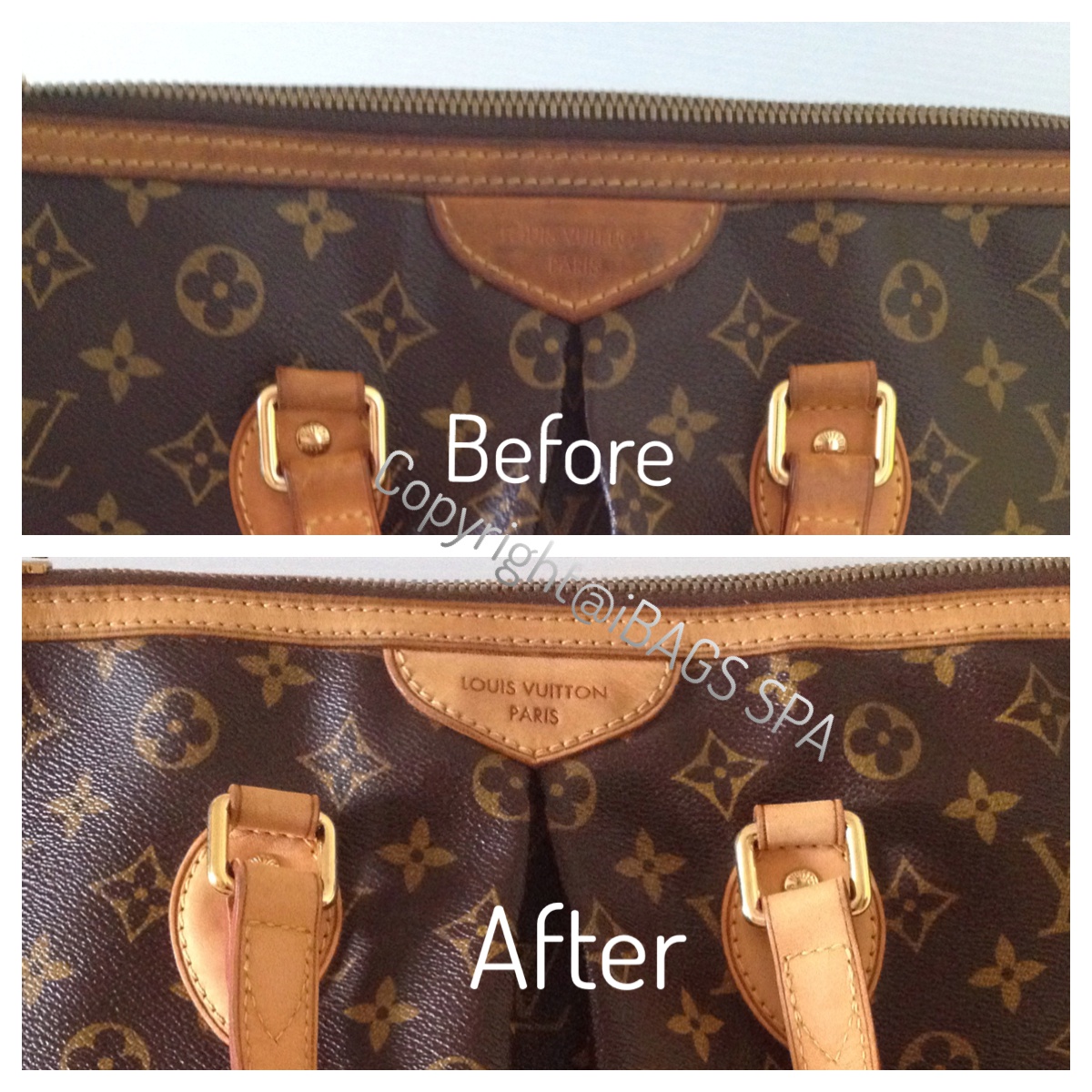 Hyper Bag Spa Sarawak - HBSS, the leaders in Vachetta leather services.  Pictured is a Louis Vuitton Alma with cowhide that was badly darkened and  rough to touch throughout, with staining and
