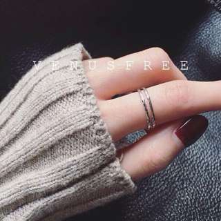 💍純銀-925純銀極簡簡約紋理雙層戒指/食指戒