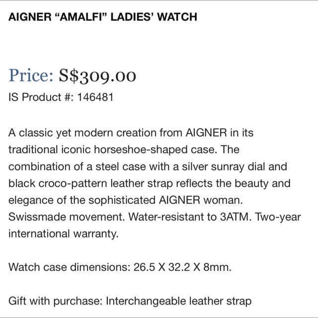 Aigner amalfi ladies watch price best sale