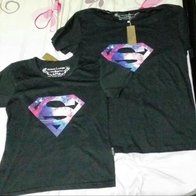 superman logo t shirt couple
