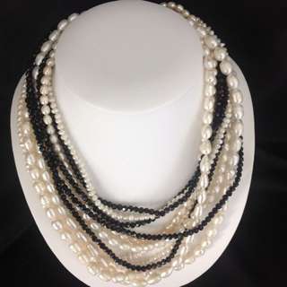 Pearl And Black Stone Necklace