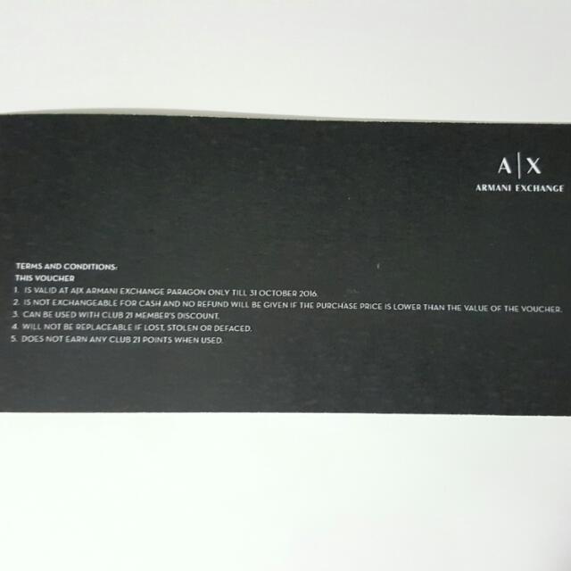 80 ARMANI EXCHANGE GIFT VOUCHER, Tickets & Vouchers, Vouchers on Carousell