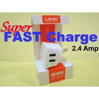 FAST Charger 2.4A Dual USB Port - Travel Wall Charger (3-pin) LDNIO ( DL-AC63)