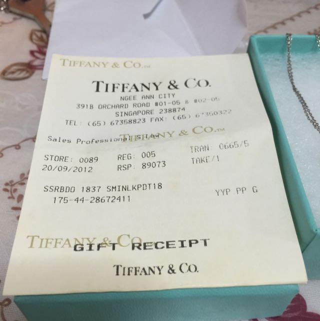 Authentic Tiffany And Co Necklace With Gift Receipt
