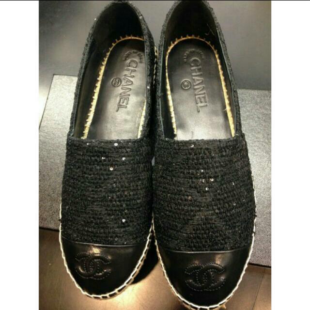 Chanel Espadrilles Black Tweed With Sequined, Luxury on Carousell