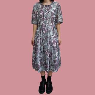 *特價*日本古著長版洋裝連身裙水彩藍紫色花朵滿版碎花日系vintage復古下北澤morning deer