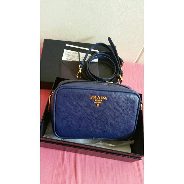 prada blue sling bag