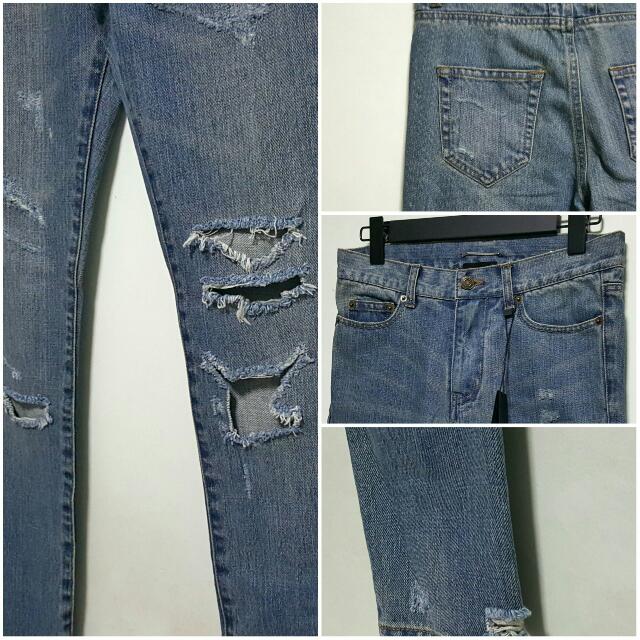 Original low waisted destroyed skinny jean online in dirty original blue trash denim