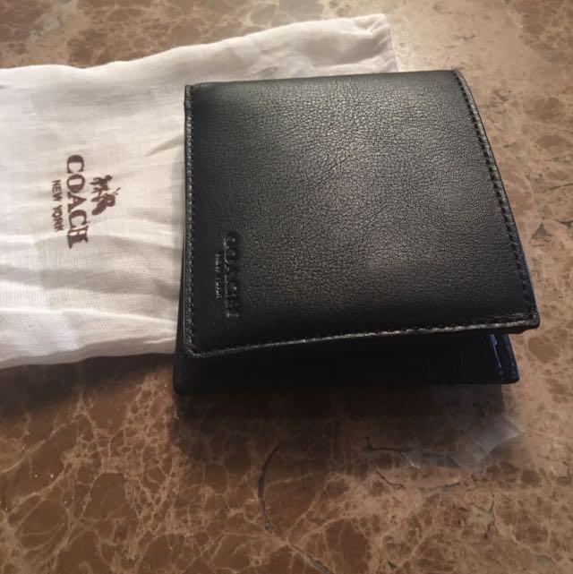 New Coach Black Men/'s Compact ID Leather Wallet F74991