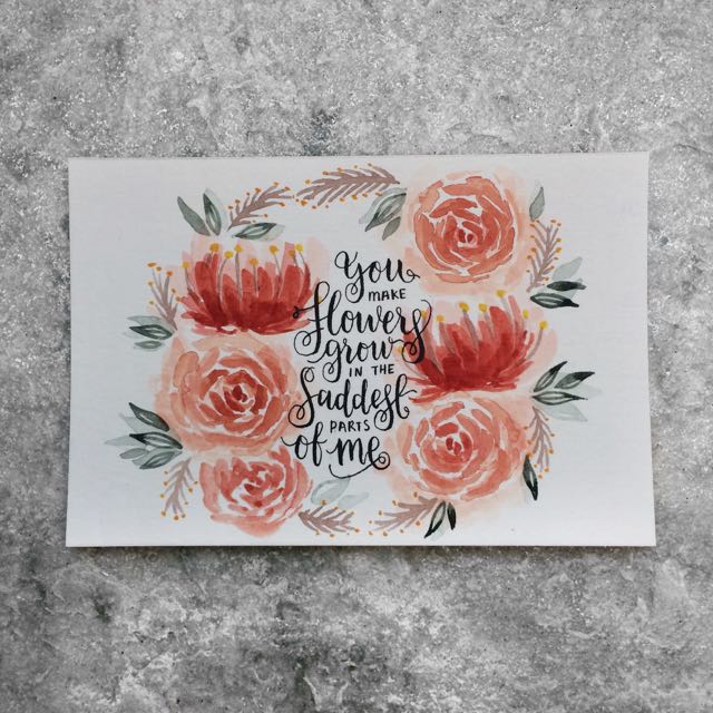 Hand Painted Hand Lettered Watercolour Card (Customisable), Hobbies ...