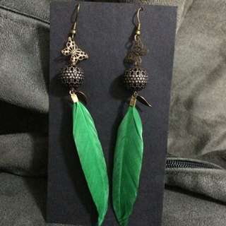 Feather Antique Looking Dangling Ear-rings