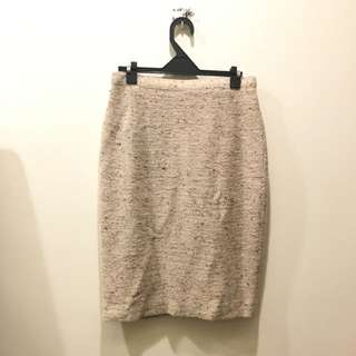 正韓及膝毛呢混色 包臀裙