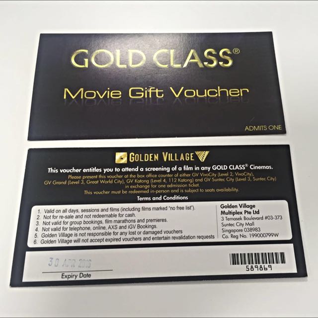 GV Gold Class Movie Voucher, Tickets & Vouchers, Vouchers on Carousell
