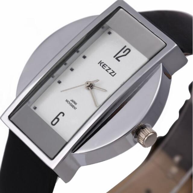 Unique Women watch KEZZI K 595L Round in Square shaded Quartz Watches Leather Watch Special Dial Wristwatch Waterproof