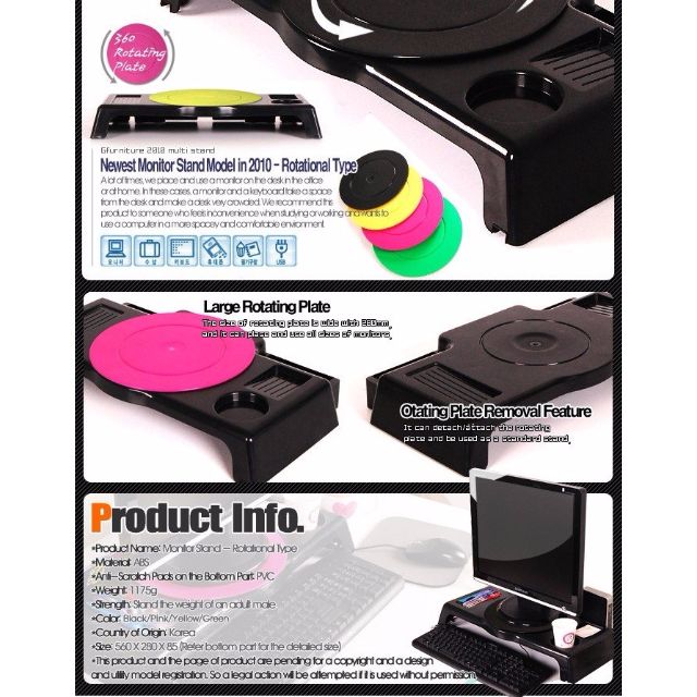 Monitor Stand With Rotational Plate Support Simple Design With Good Space Utilization Electronics On Carousell