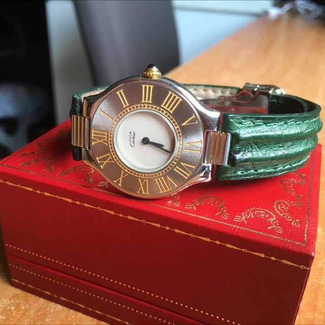 Cartier De Must Green Leather Mid Size Watch Comes With Original Cartier Box Luxury On Carousell