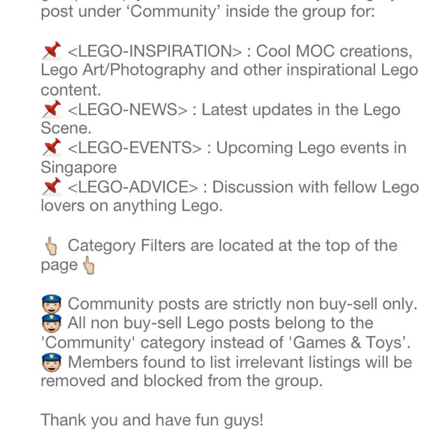 Lego Group Guidelines changed! , Bulletin Board on Carousell