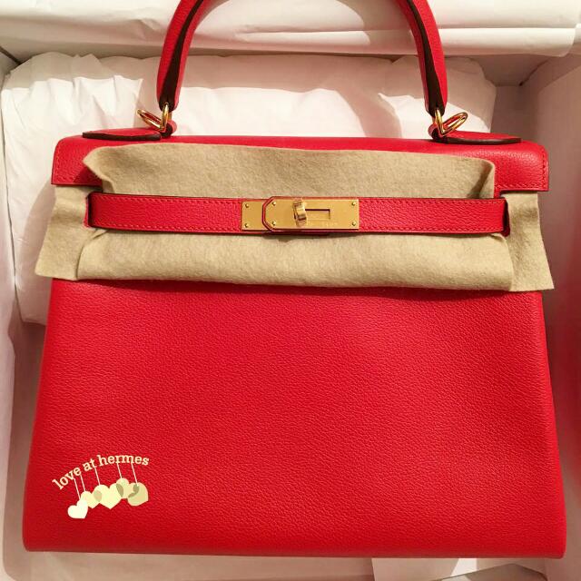 Hermes Kelly 32 Rouge tomate Clemence PHW