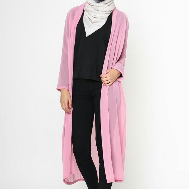 BN Baby Pink Chiffon Long Maxi Cardigan