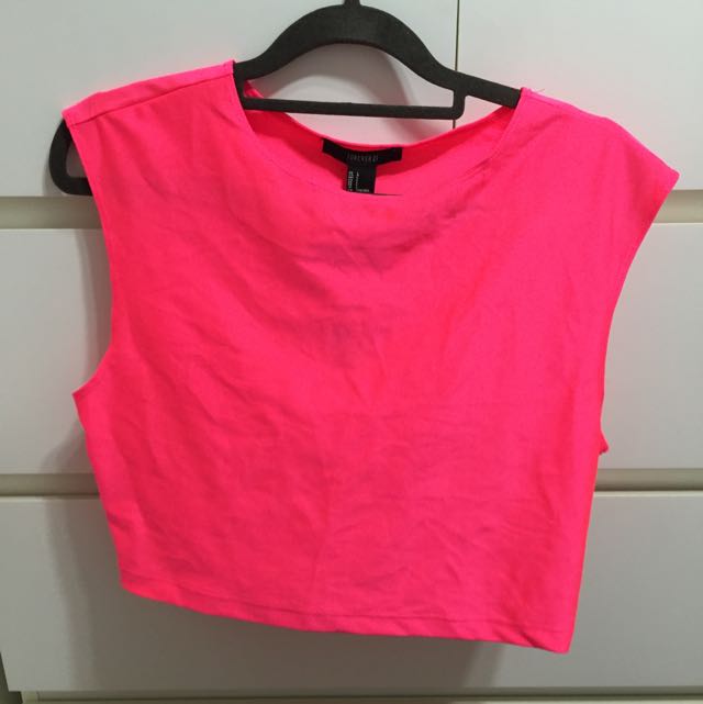 Forever 21 Neon Pink Crop Top Women s Fashion Tops Sleeveless
