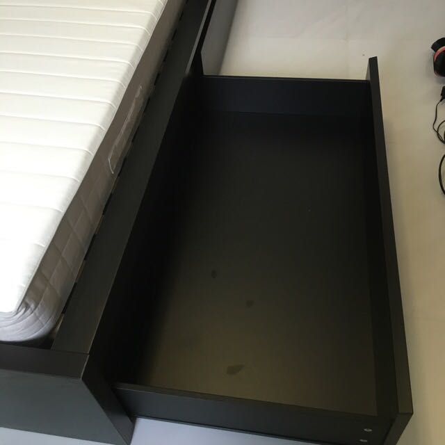 IKEA Malm Single Bed Frame + Hafslo Mattress + 2 Storage Boxes