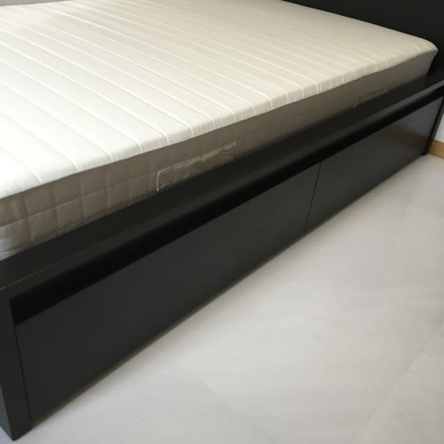 IKEA Malm Single Bed Frame + Hafslo Mattress + 2 Storage Boxes