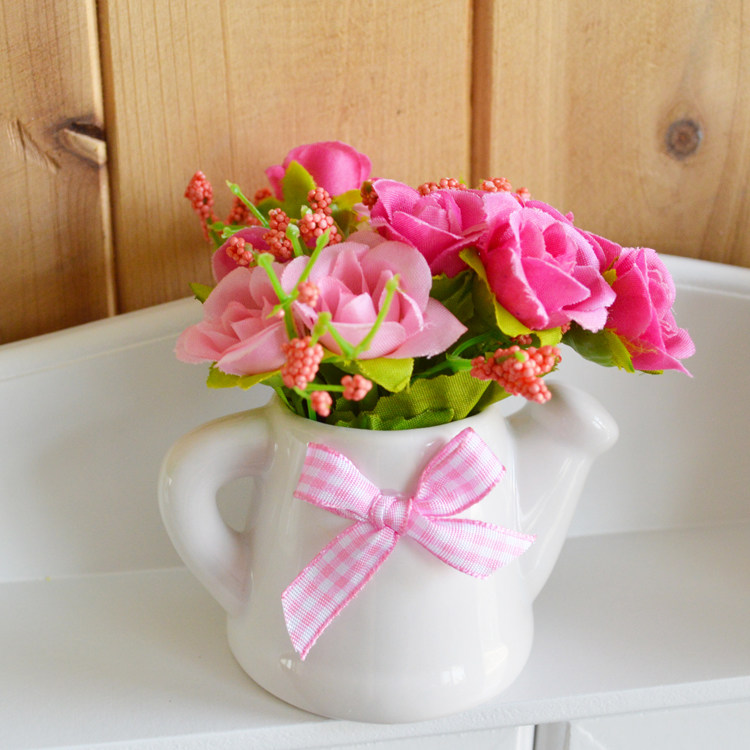 Kettle Pot Spring Rose Flower Vas Bunga Mawar Shabby Chic