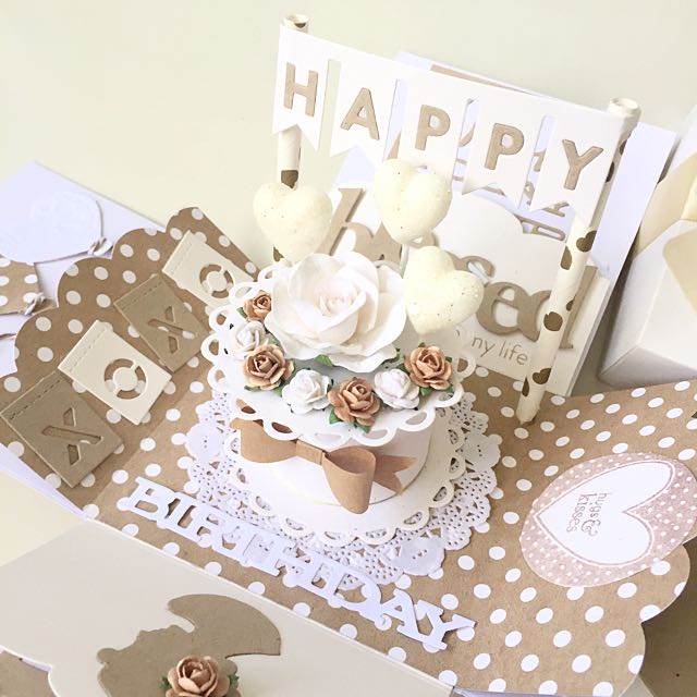 Mom Happy Birthday Explosion Box Card In Beige And White Hobbies