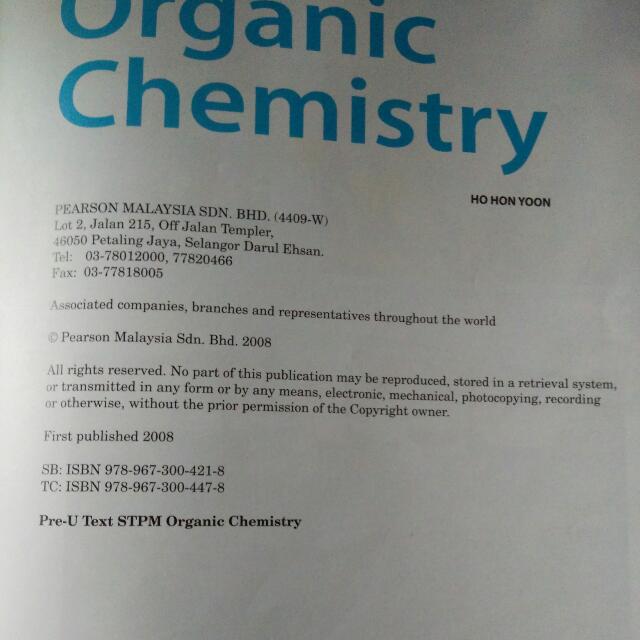 Organic Chemistry PreU Text STPM Longman, Hobbies & Toys, Books