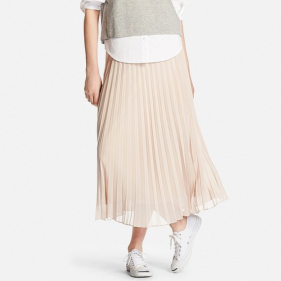 全新uniqlo 雪紡細褶裙百褶百摺長裙米白色m號 她的時尚在旋轉拍賣