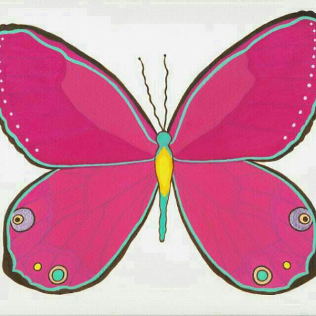 Butterfly Art Print Pink Aqua Yellow Acrylic Painting 8x10