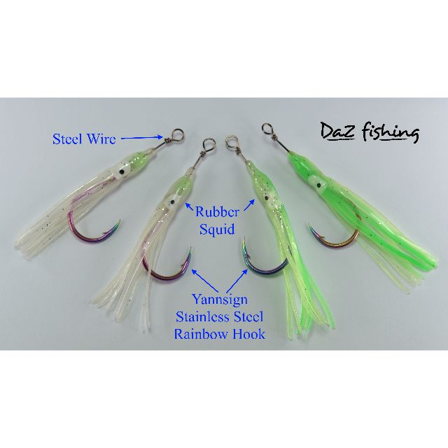 Jigging assist hooks with Wire and Rubber squid, Sports Equipment