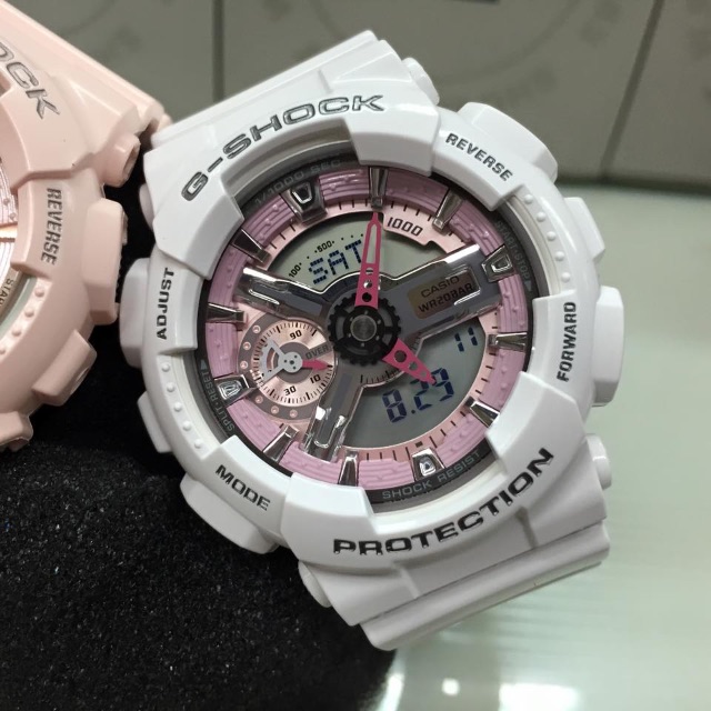 white and pink g shock