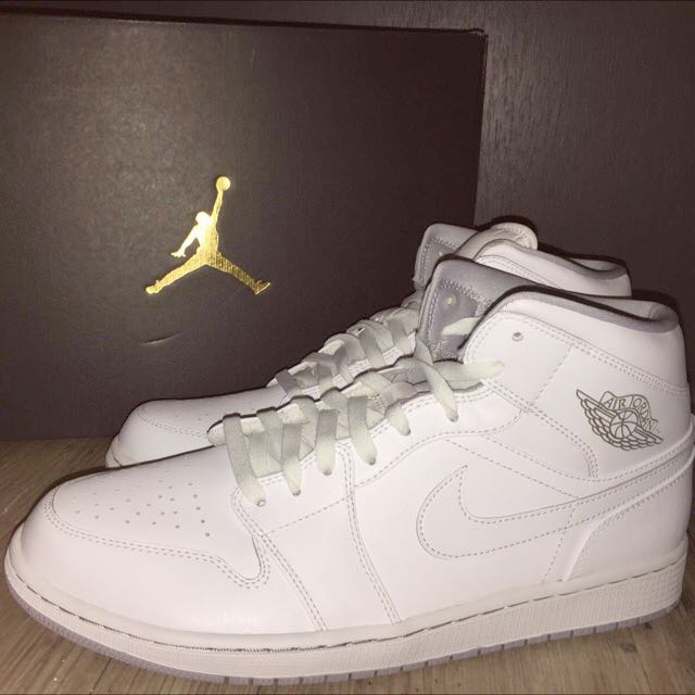 Air Jordan 1 Mid White White Wolf Grey