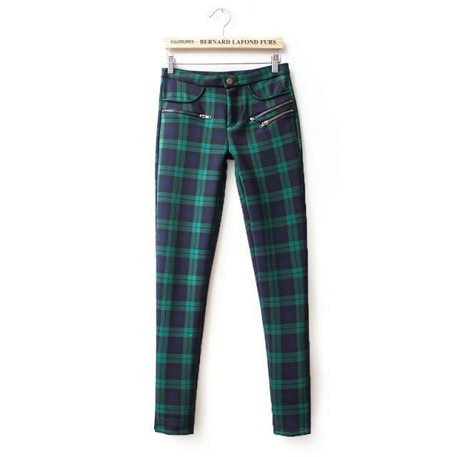 Green black plaid pants Clearance