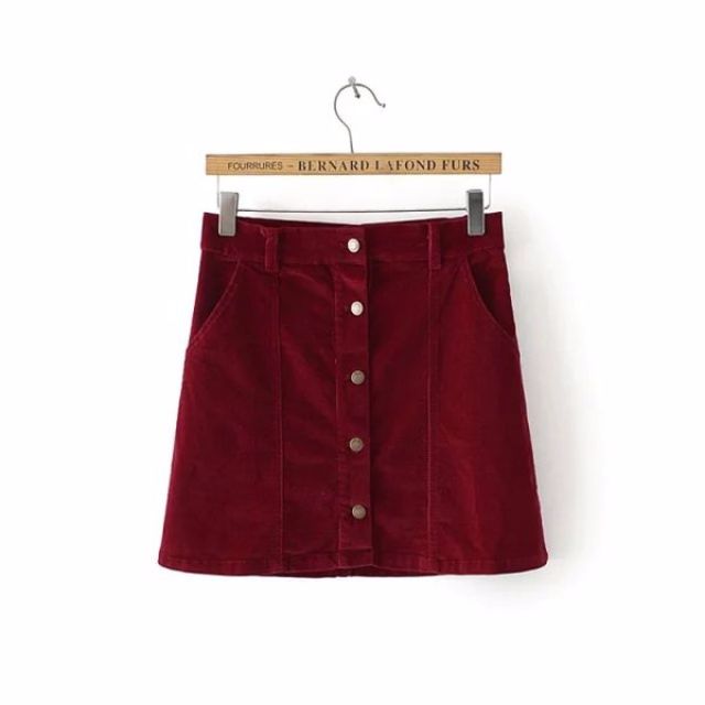 maroon button down skirt