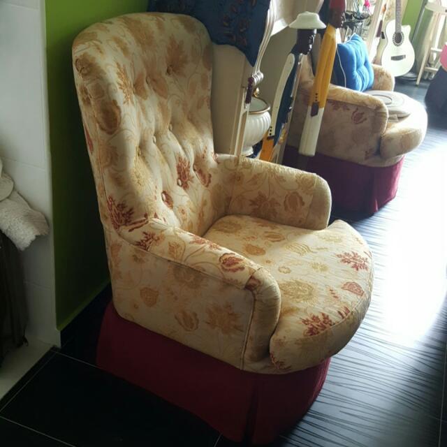 Reduced Price Fella 2 X English Wing Chairs With Matching Ottoman Furniture Home Living Furniture Chairs On Carousell
