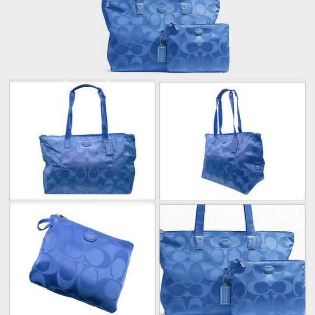 Blue Coach Getaway Signature Nylon Packable Weekender Bag Women s Fashion Bags Wallets Tote Bags on Carousell