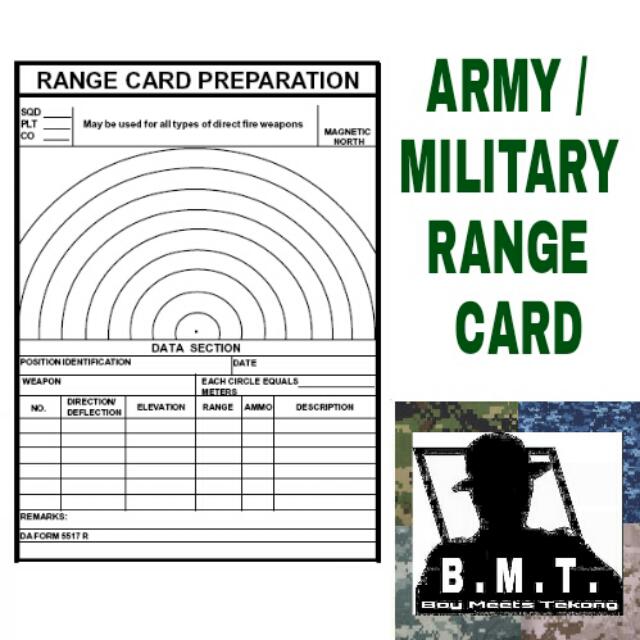 ARMY/MILITARY RANGE CARD, Bulletin Board on Carousell