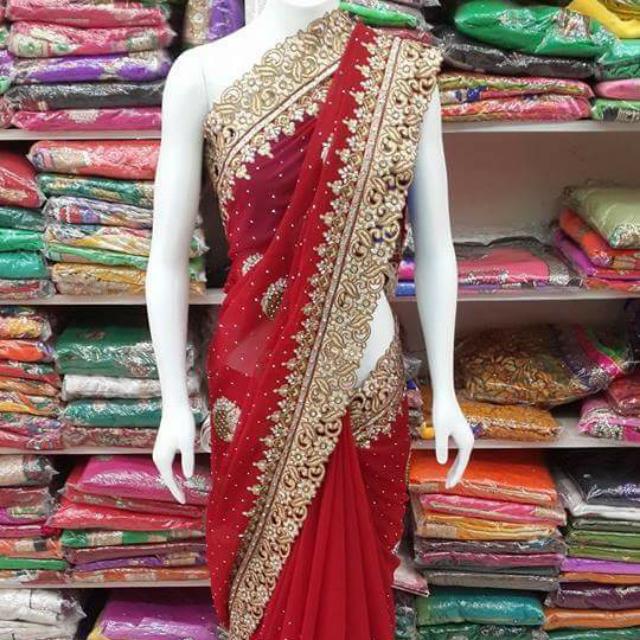 Fancy Silk Maroon Stone Work Saree For Women at Rs.1225/Piece in varanasi  offer by Saheba Sarees