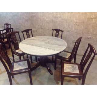 Wooden Marble Round Table With Chairs