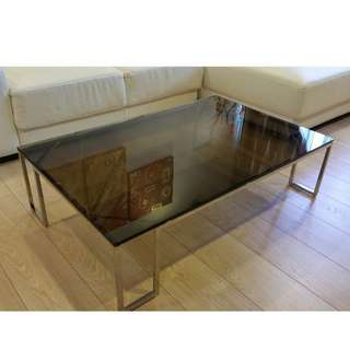 [REDUCED PRICE TO CLEAR] - Glass Coffee Table - Bronzed-tinted glass-top with chic metal-polished legs
