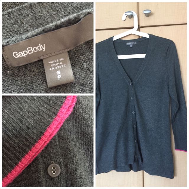 GAP Body Knit Cardigan Grey With Pink Accent On Sleeve Women s Fashion Tops Other Tops on Carousell