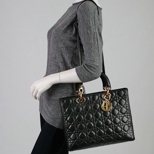 Sold LARGE Lady Dior In Black Lambskin GHW With Strap