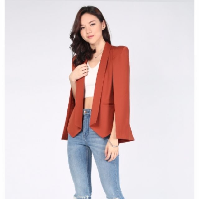 Love Bonito Eve Cape Blazer Rust Women s Fashion Tops Blouses